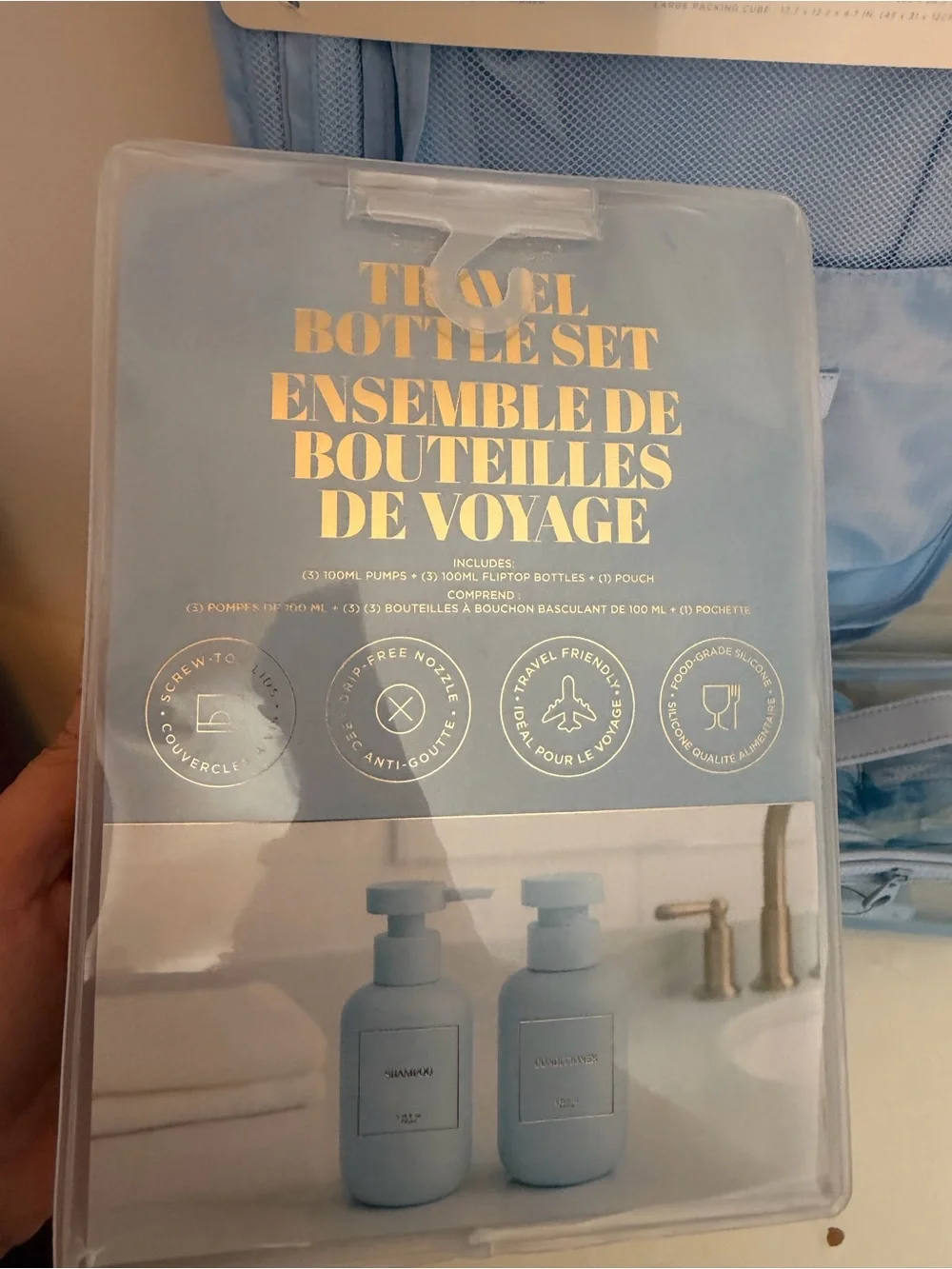 Light Blue 6-Piece Packing Cube Set  organizer and Travel bottle set
